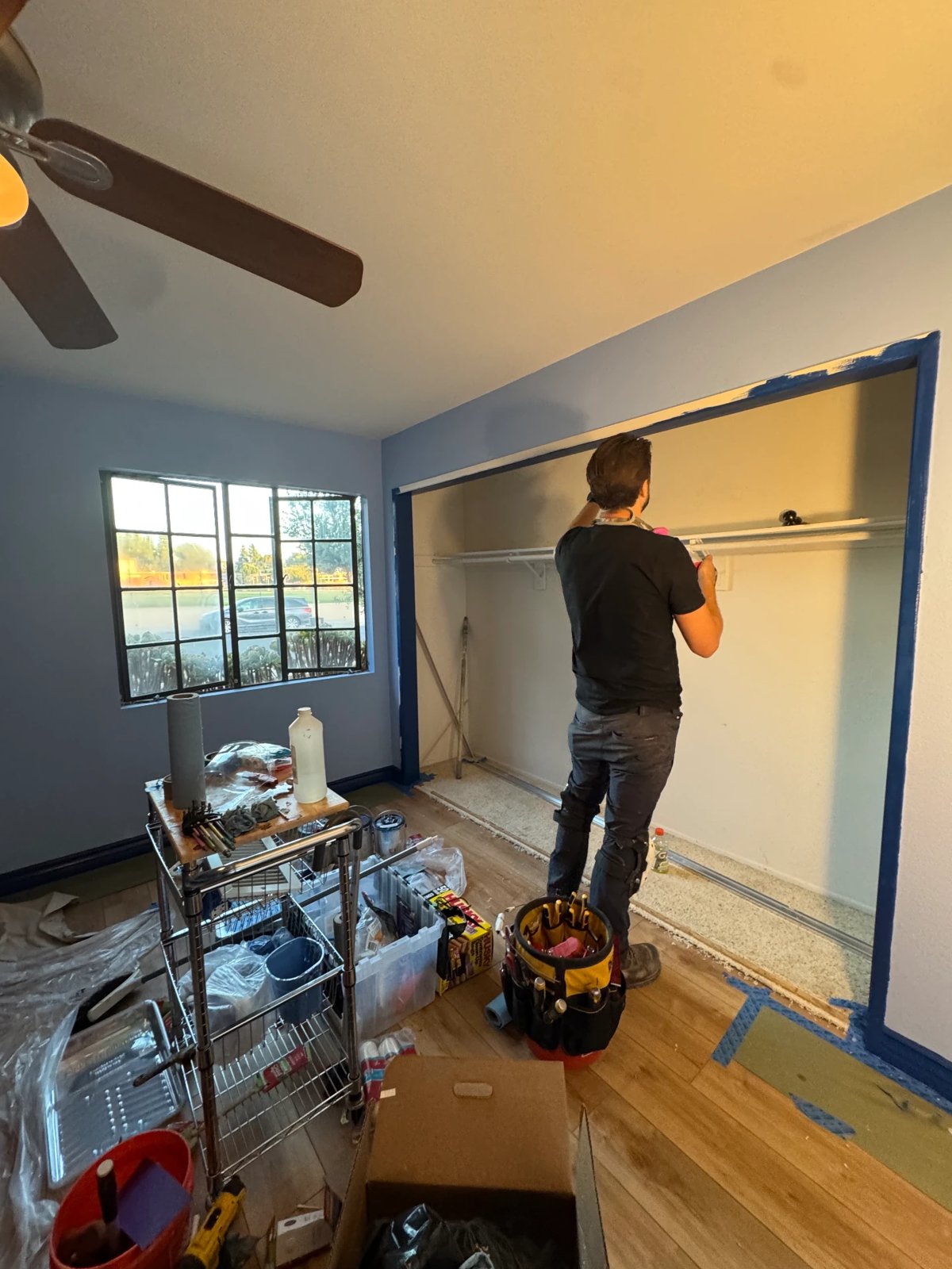 Painting a room with carefully masked edges
